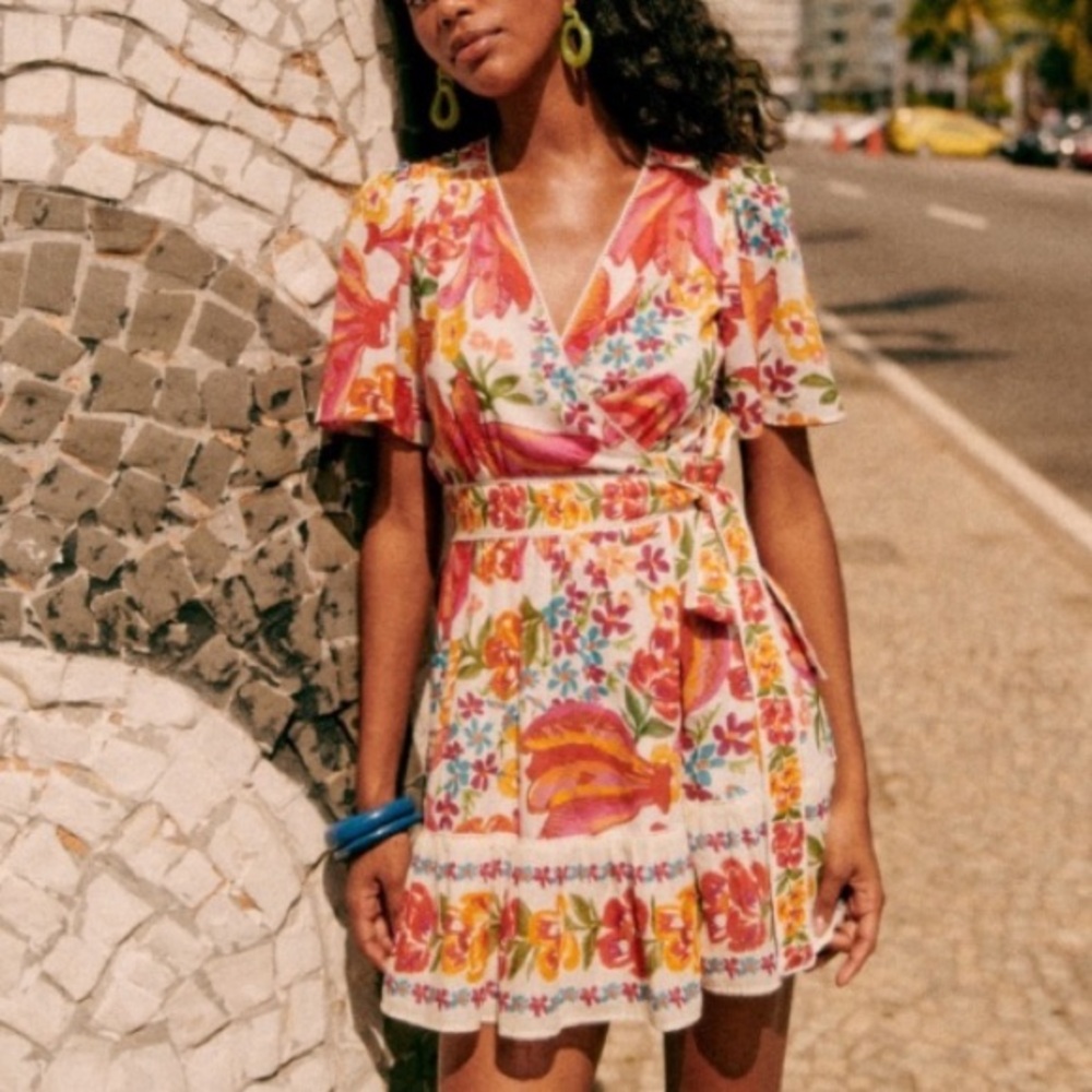 KALHILA DRESS - SÉZANE X FARM RIO - Spring Bananas Off-white - mini dress - sz s